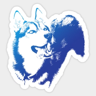 Blue Happy Husky Digital Art Negative Space Sticker
